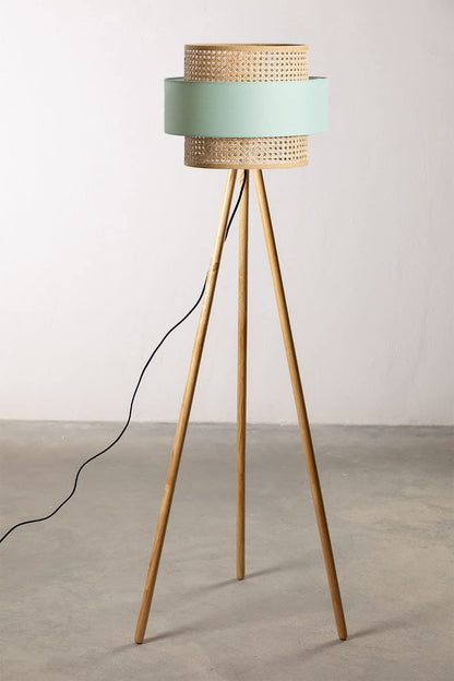 AKWAY Rattan Cane Webbing Floor Lamp Bamboo Floor Lamp Cane Floor Lamp Standing Lamp Wooden Standing lamp for Living Room Bedroom (14" D X 11") (Sky Blue) - Akway