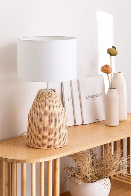 AKWAY Handmade Wicker Table Lamp, Beside Table Lamps, Study Table Lamps, Side Lamps Light Decoration for Home, Living Room, Bedroom Bedside, Hall | (12" x7") - Akway