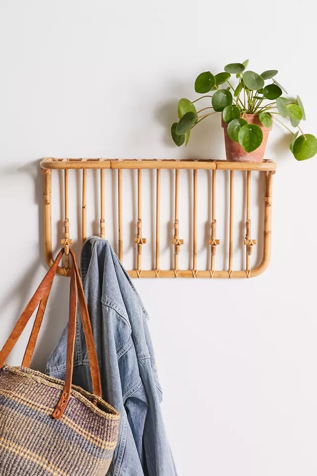 AKWAY Rattan Bamboo Wall Hook, Wall Hanger, Cane Wall Hooks, entryway Hangers, entryway Hooks, Clothing Hangers - Akway