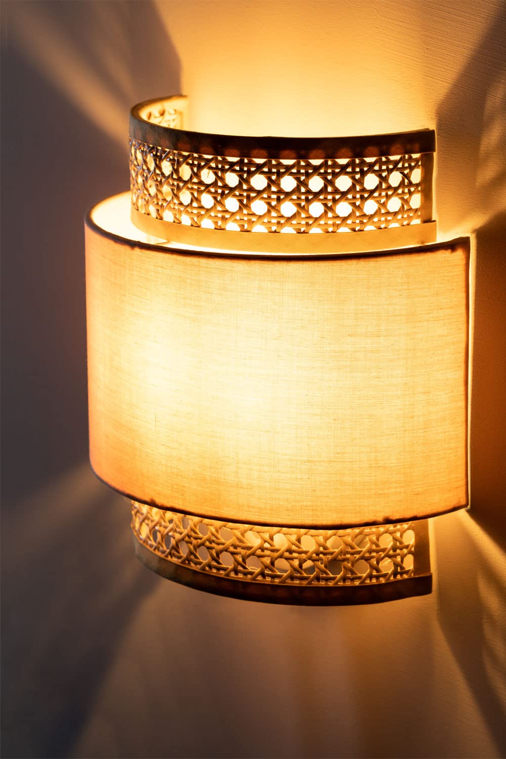 AKWAY Bamboo Wall Lamps for Living Rooms | Rattan and Cane Webbing Wall Lamps for Bedroom | Wicker Wall Lamps for Home Decoration (Bulb not Included) - Akway
