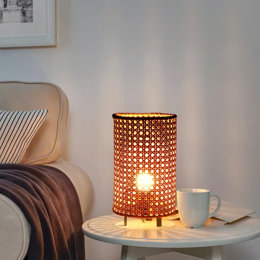AKWAY Handmade Rattan Cane Webbing Wicker Table Lamp, Beside Table Lamps, Study Table Lamps, Side Lamps for Home, Living Room, Bedroom Bedside, Hall | (5" x8") - Akway
