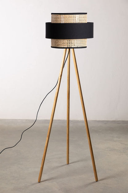 AKWAY Rattan Cane Webbing Floor Lamp Bamboo Floor Lamp Cane Floor Lamp Standing Lamp Wooden Standing lamp for Living Room Bedroom (14" D X 11") (Beige) - Akway