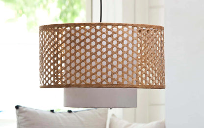 AKWAY Bamboo Lamp for Living Room Cane Pendant Light Rattan lamp for Hanging Bamboo Ceiling lamp for Home Decoration (Beige 16 Dia x 8) - Akway