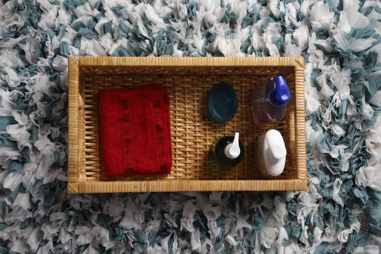 AKWAY Handmade Bamboo Storage Organizer Wicker Basket for Cloth, Toiletry, Cosmetic, Towels, Toys, Bathroom (18 x 11 x 5.5, Beige) Akway