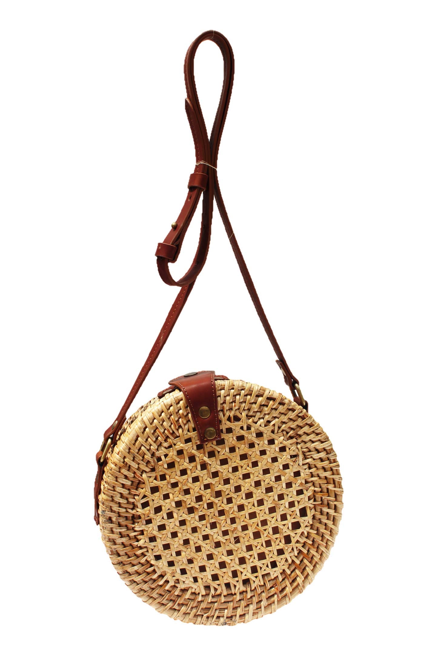 AKWAY Rattan Sling Bag | Rattan Cross body Bag with Shoulder Leather Strap for Women (Color: Natural) - Akway
