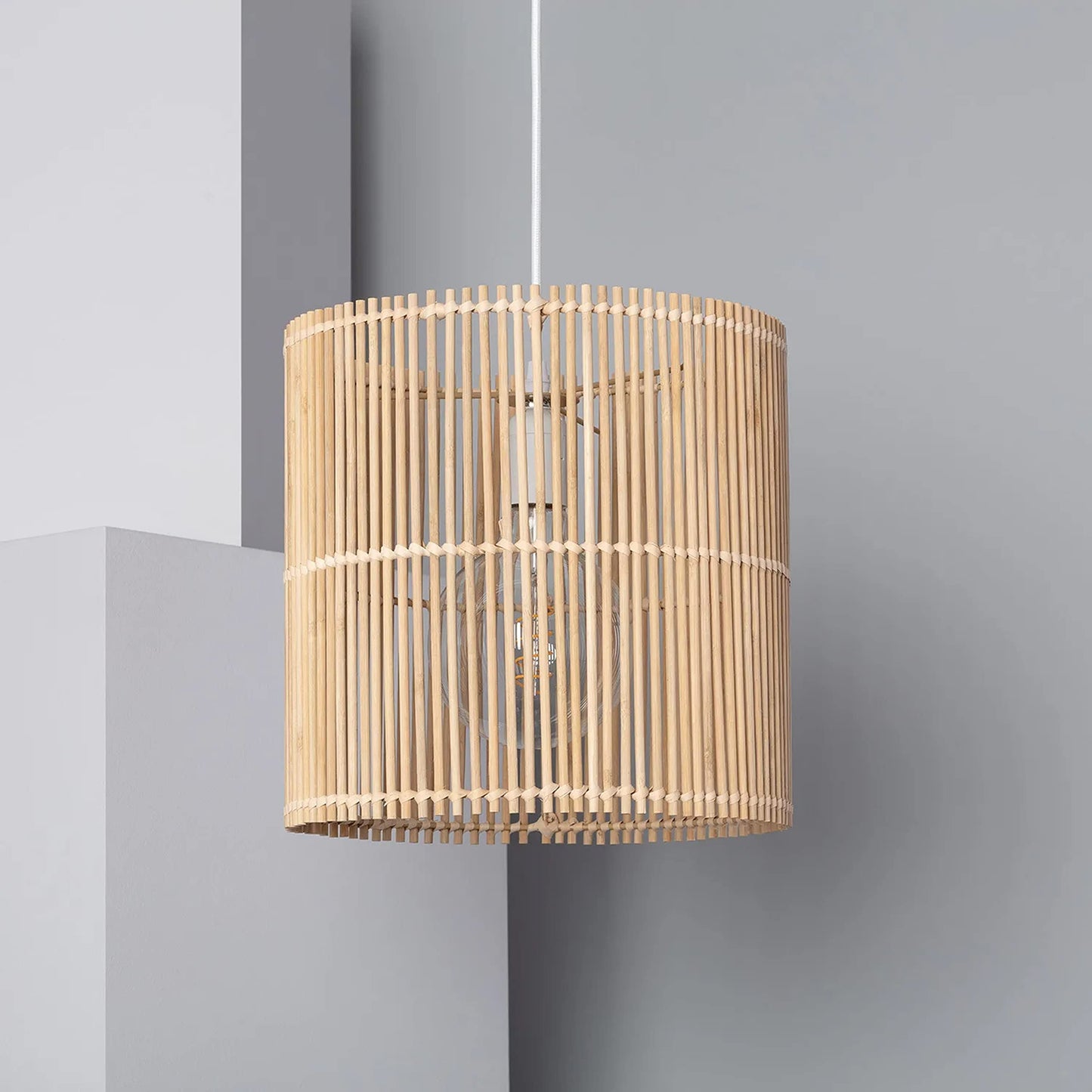 AKWAY Bamboo Hanging Light for Living Room Cane Pendant Light Rattan lamp for Hanging Bamboo Ceiling lamp for Home Decoration (9"x 10") - Akway