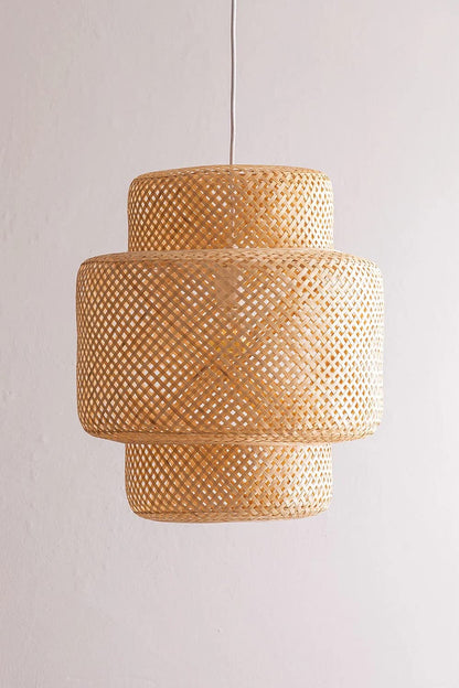 AKWAY Bamboo Hanging lamp Rattan Pendant lamp for Home Decoration (Foldable) (Wire, Holder, Ceiling Canopy Included) (Bulb not Included) - Akway