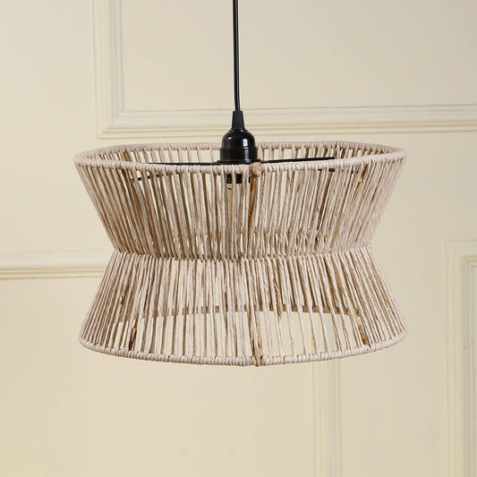 AKWAY Rattan Seagrass Paper Raffia Kauna Grass Wicker Lamp Premium Ceiling Light/Pendant Light Handwoven - 1 Piece (12" Dia x 7'H) (Beige) (Bulb not Included)- Akway