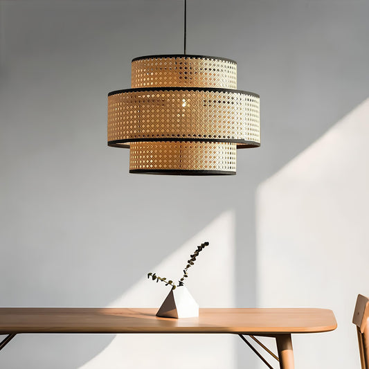 AKWAY Wicker Rattan Hanging lamp Cane Webbing Bamboo Seagrass Premium Ceiling Light (Three Part) - Akway