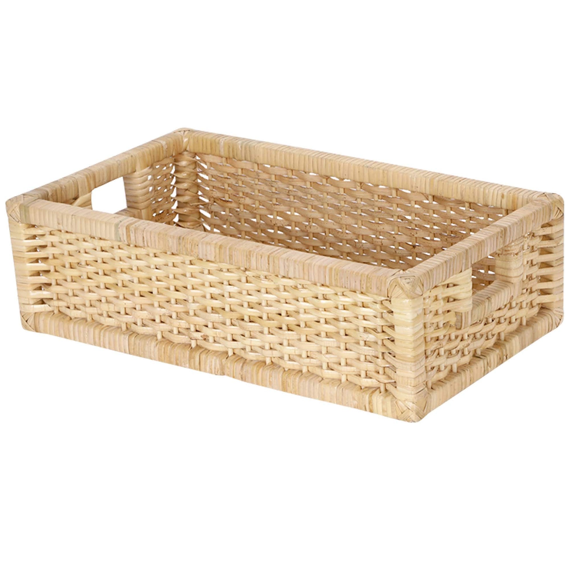 AKWAY Handmade Bamboo Wicker Storage Organizer Basket for Cloth, Toiletry, Bathroom (16 x 9 x 4.5, Beige,Rattan,Pack of 1) - Akway
