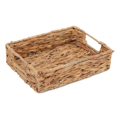 AKWAY Wicker Seagrass Water Hyacinth Kauna Grass Serving Tray Serving Tray for Home | Dining Table Decorative Trays | Serving Tray | Platter with Handles Diwali or Deepawali Gifts | 11" x 8" x 2.5"- Akway