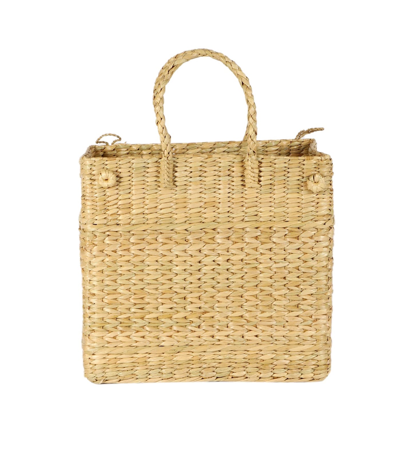 AKWAY Water Reed/Seagrass Storage Basket Picnic Bag - Dry Grass Natural Cane Lunch Bag with Handle, Water Hyacinth Tote for Fruits & Vegetables - Natural Color (Medium) - Akway