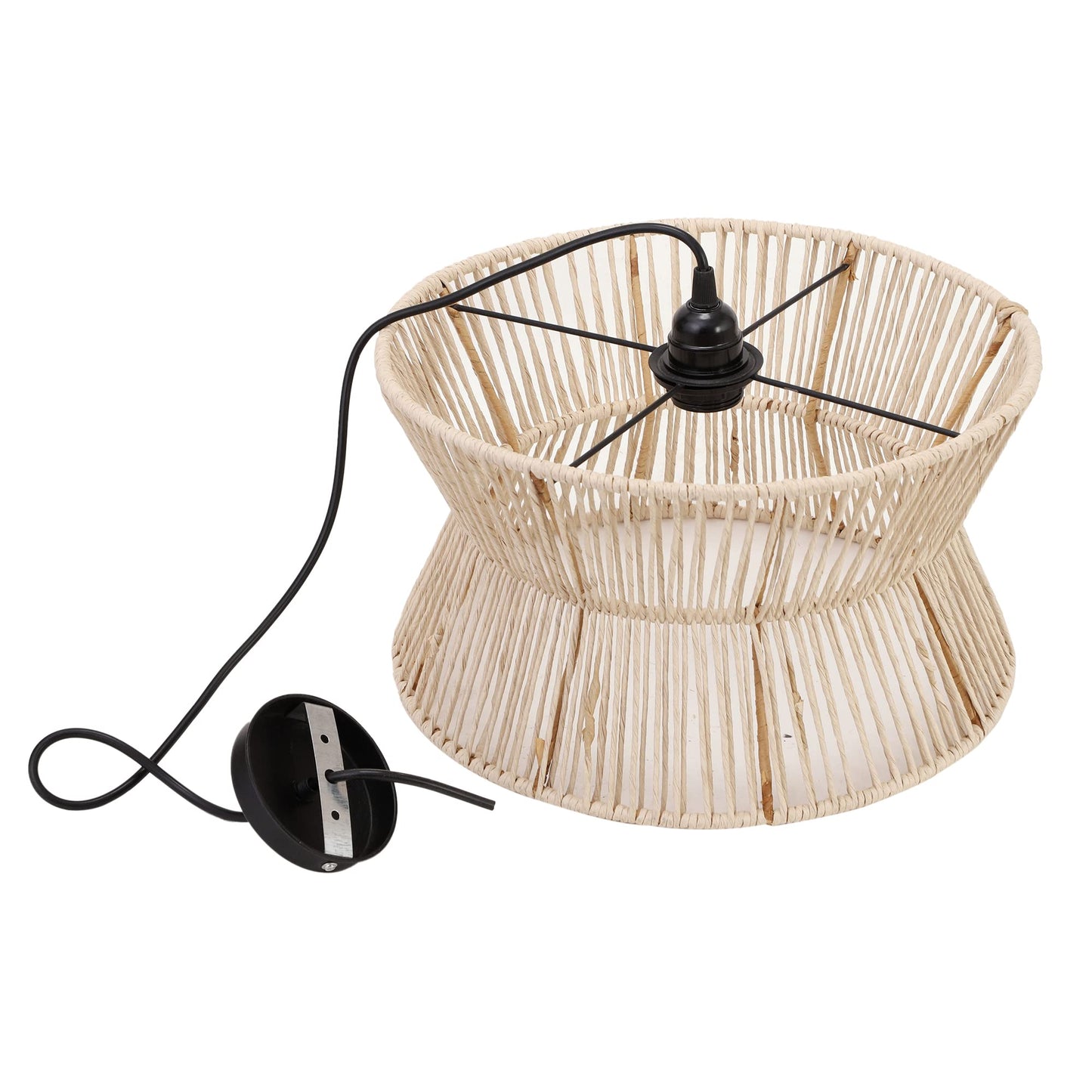 AKWAY Rattan Seagrass Paper Raffia Kauna Grass Wicker Lamp Premium Ceiling Light/Pendant Light Handwoven - 1 Piece (12" Dia x 7'H) (Beige) (Bulb not Included)- Akway