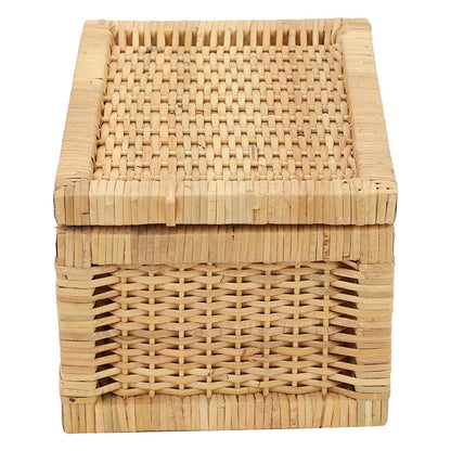 AKWAY Wicker Storage Basket With Lid for Bathroom Utilities (11" L x 9" W x 9" H) - Akway