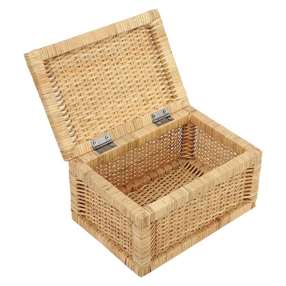 AKWAY Wicker Storage Basket With Lid for Bathroom Utilities (11" L x 9" W x 9" H) - Akway