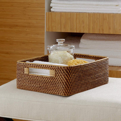 AKWAY Handmade Bamboo Storage Organizer Wicker Basket for Cloth, Toiletry (Rattan,12 x 8 x 4, Beige) - Image 1