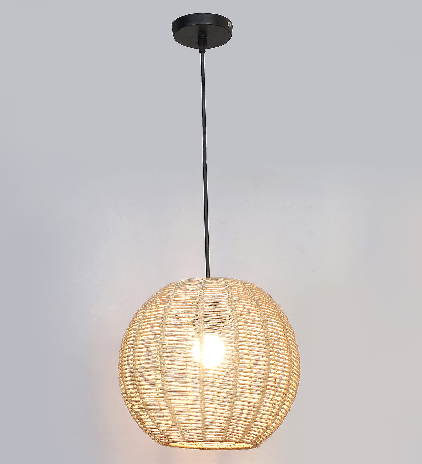 AKWAY Rattan Seagrass Paper Raffia Kauna Grass Wicker Lamp Premium Ceiling Light/Pendant Light Handwoven - 1 Piece (8" Dia x 8'H) (Beige) (Bulb not Included) - Akway
