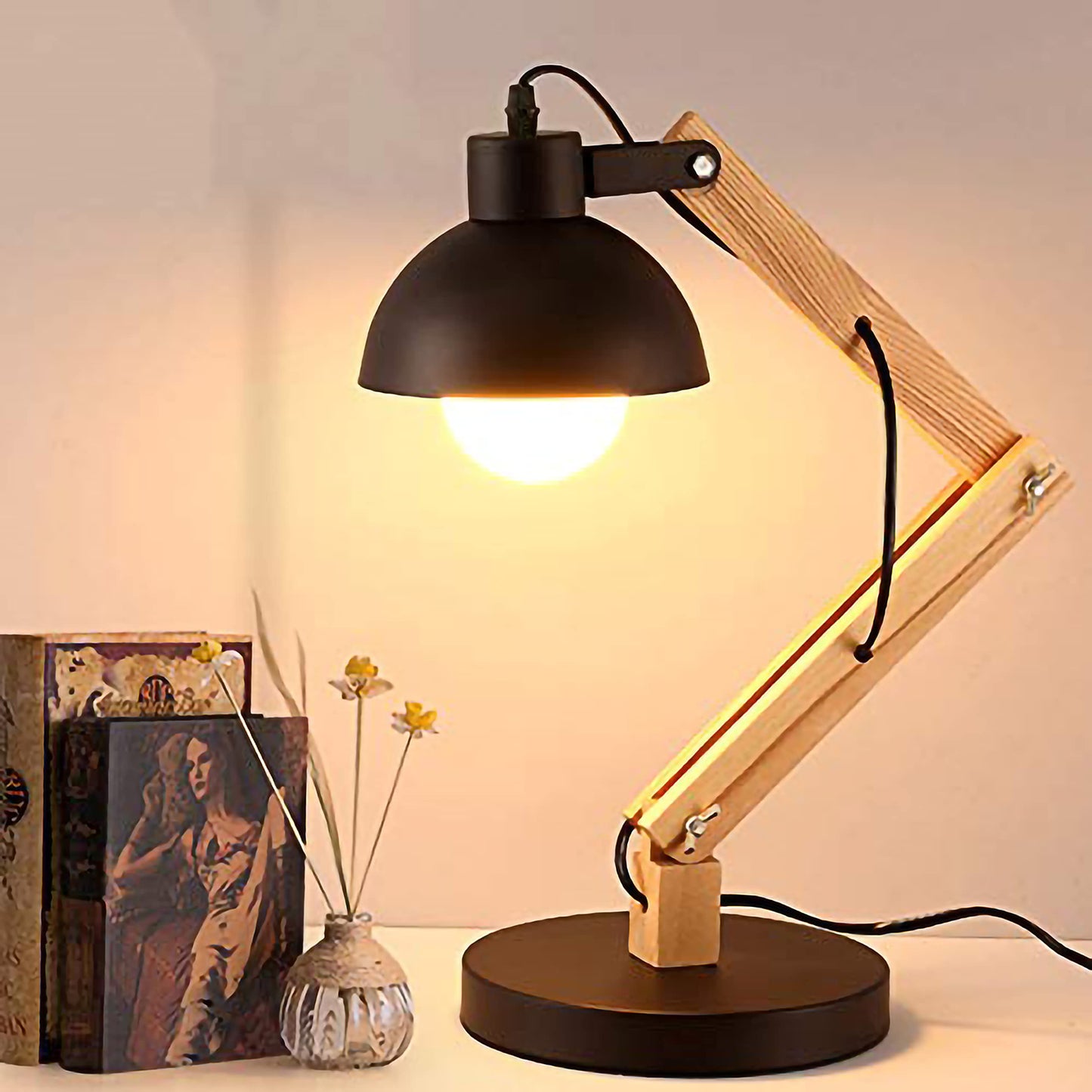 AKWAY Wood and Metal Study Lamp Table lamp Beside Lamp for Living Room Bedroom Study Table (Bulb not Included)