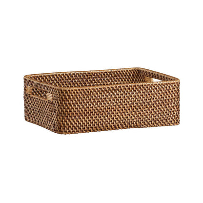 AKWAY Handmade Rattan Wicker Basket (14 L x 10 W x 5 H inch, Beige) - Akway