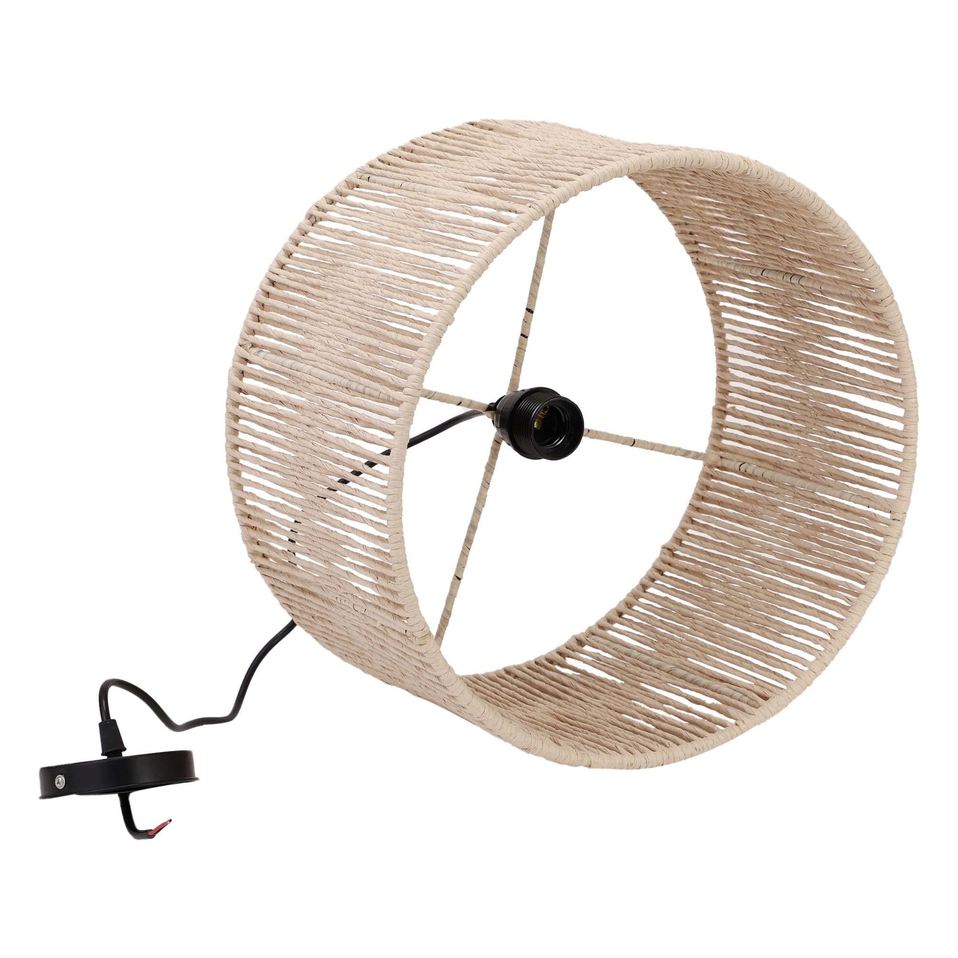 AKWAY Rattan Seagrass Paper Raffia Kauna Grass Wicker Lamp Premium Ceiling Light/Pendant Light Handwoven - 1 Piece (14" Dia x 7" H) (Beige) (Bulb not Included)- Akway