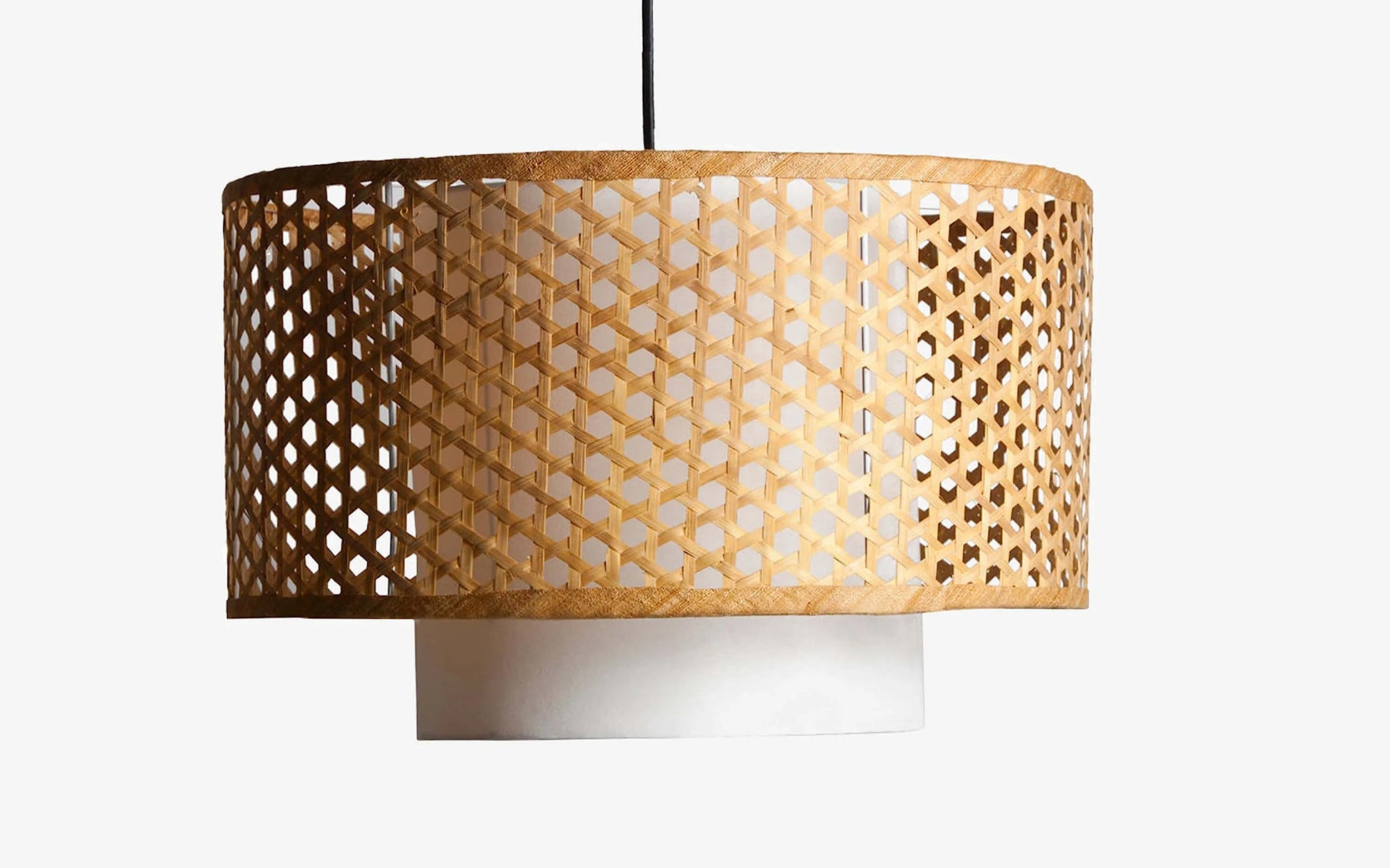 AKWAY Bamboo Lamp for Living Room Cane Pendant Light Rattan lamp for Hanging Bamboo Ceiling lamp for Home Decoration (Beige 12 Dia x 7) - Akway