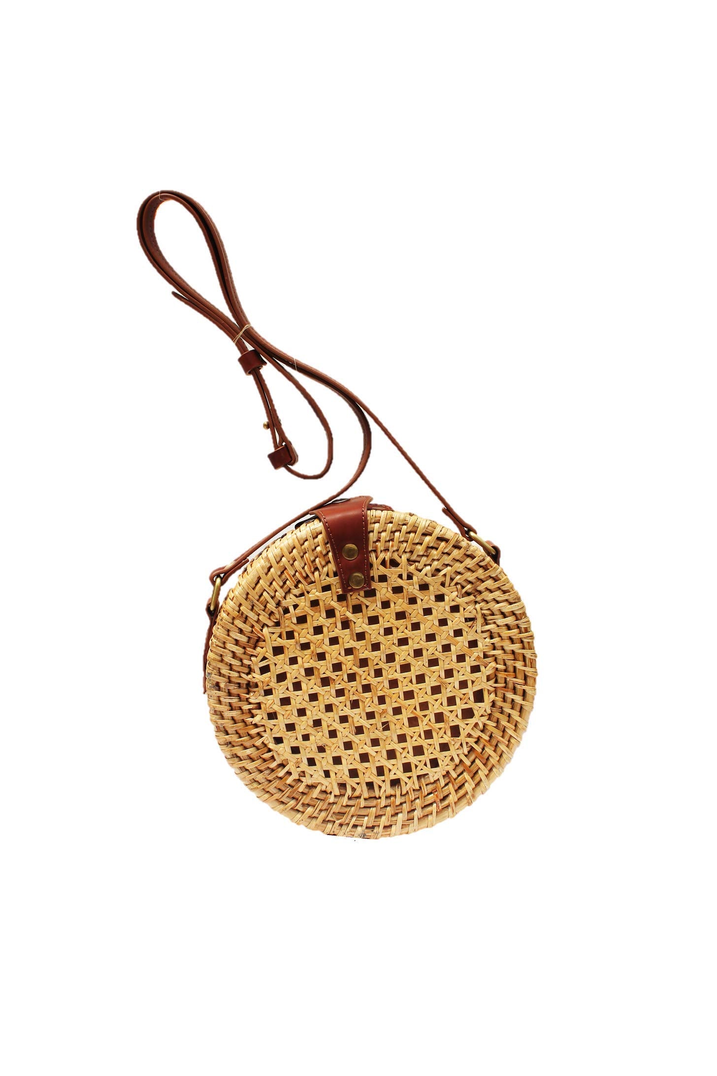 AKWAY Rattan Sling Bag | Rattan Cross body Bag with Shoulder Leather Strap for Women (Color: Natural) - Akway