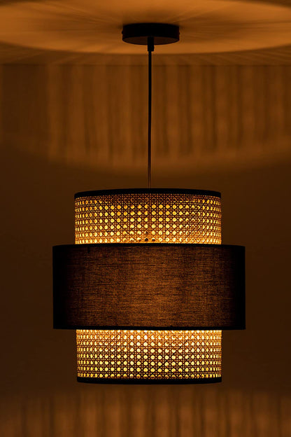 AKWAY Wicker Rattan Cane Webbing Bamboo Hanging lamp Pendant lamp for Home Decoration Premium Ceiling Light Boho Hanging Ceiling lamp(14" Dia x 11" H) (Bulb not Included)(Black) - Akway