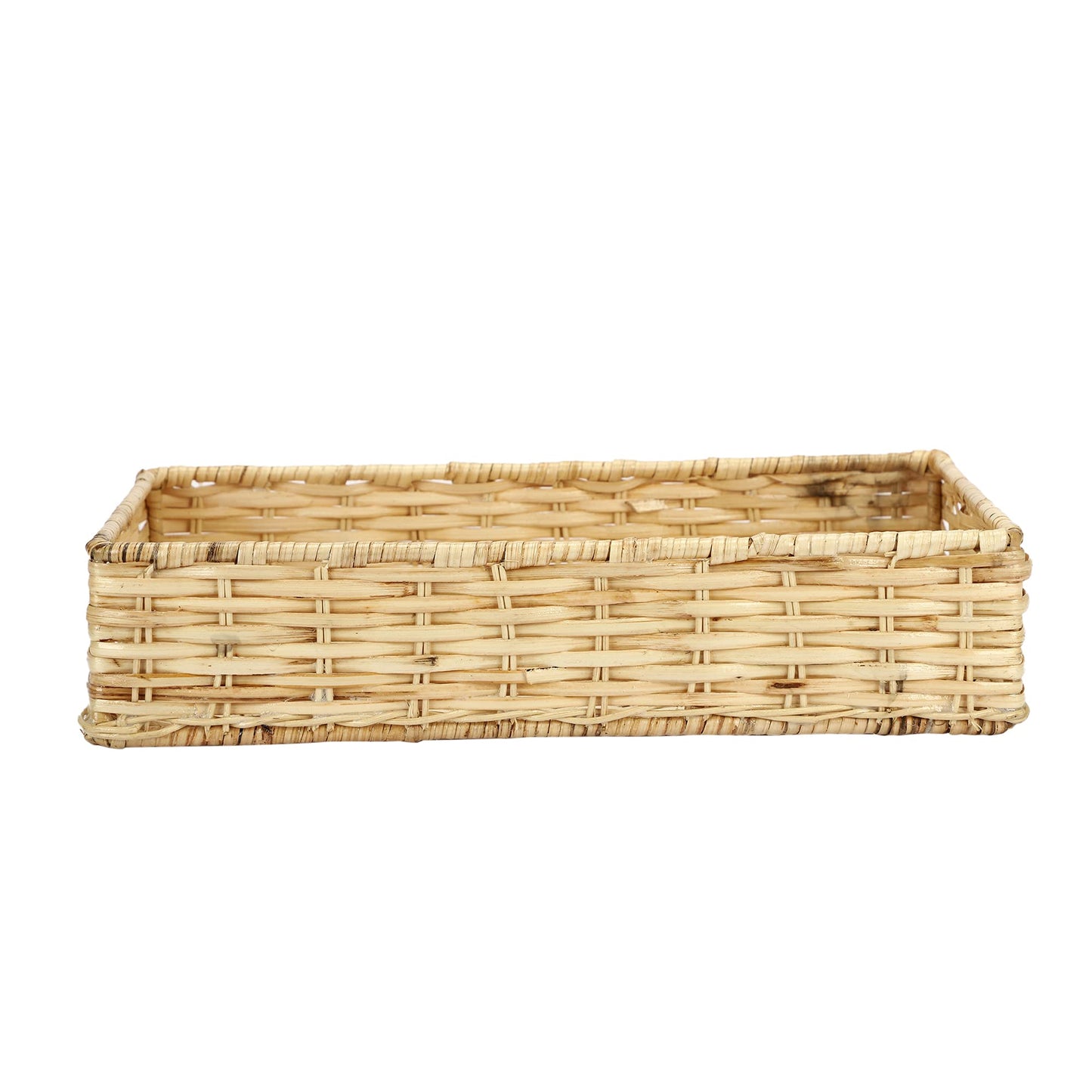 AKWAY Handmade Brass Wicker Basket for Storage Basket, Bin Organizer (Beige, 13 x 6.5 x 3,Rattan,Pack of 1) - Akway
