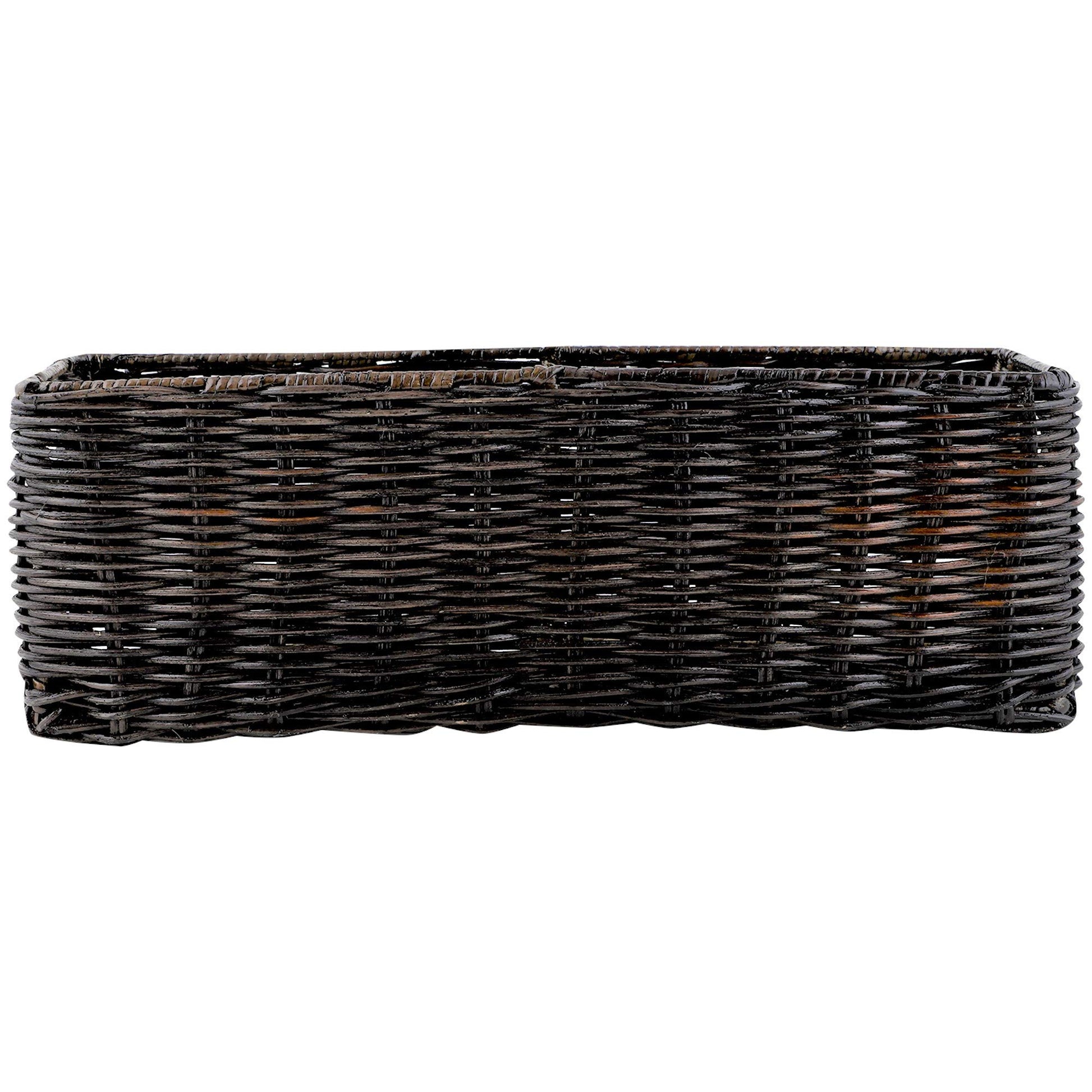 AKWAY Wicker Bathroom Vanity Tray for Toilet Paper and Soap, Kitchen Counter Top Storage Shelf Coffee Table Decorative Tray Cosmetic Organizer Display Holder (14 L x 4.5 W x 4.5 H, Antique Black) - Akway