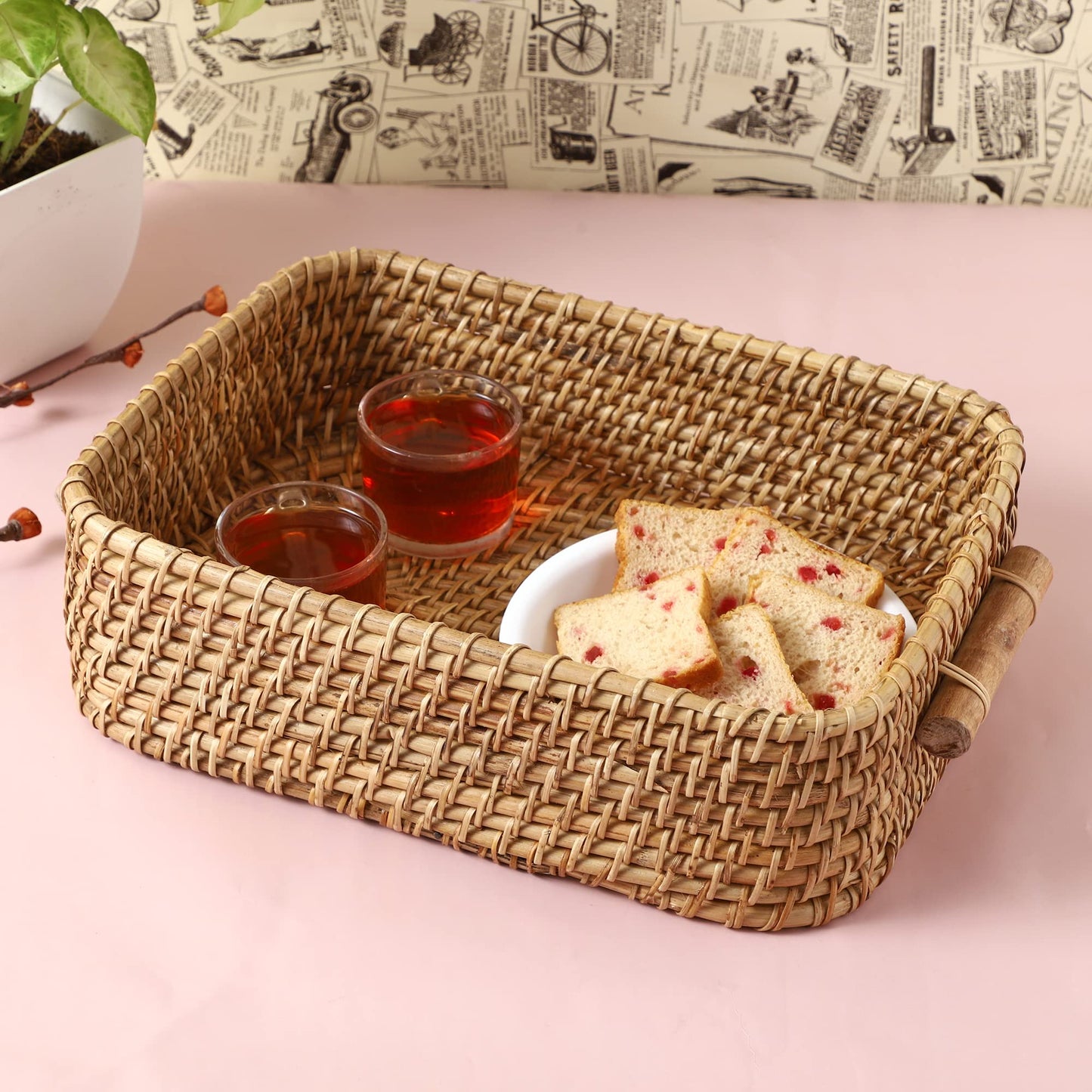 AKWAY Wicker Basket Cloth Storage Basket Bin Organizer For Toiletry Cosmetic Towels Toys Bathroom Organizer Bamboo Basket(Natural; 14 L X 11 W X 4 H Inches) (Beige)(Rattan;Brass) - Akway