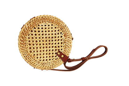 AKWAY Rattan Sling Bag | Rattan Cross body Bag with Shoulder Leather Strap for Women (Color: Natural) - Akway