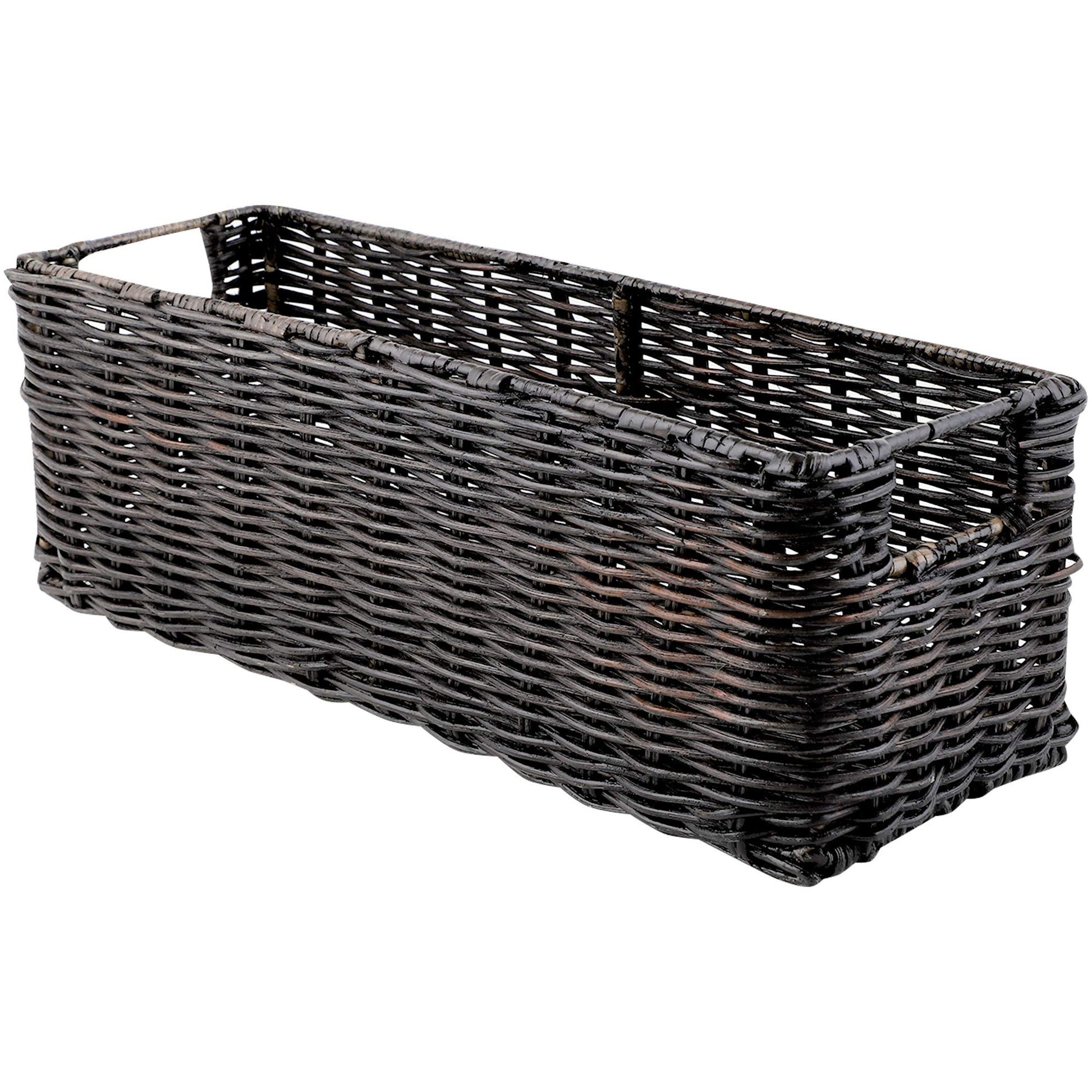 AKWAY Wicker Bathroom Vanity Tray for Toilet Paper and Soap, Kitchen Counter Top Storage Shelf Coffee Table Decorative Tray Cosmetic Organizer Display Holder (11 L x 4.5 W x 4.5 H, Antique Black) - Akway