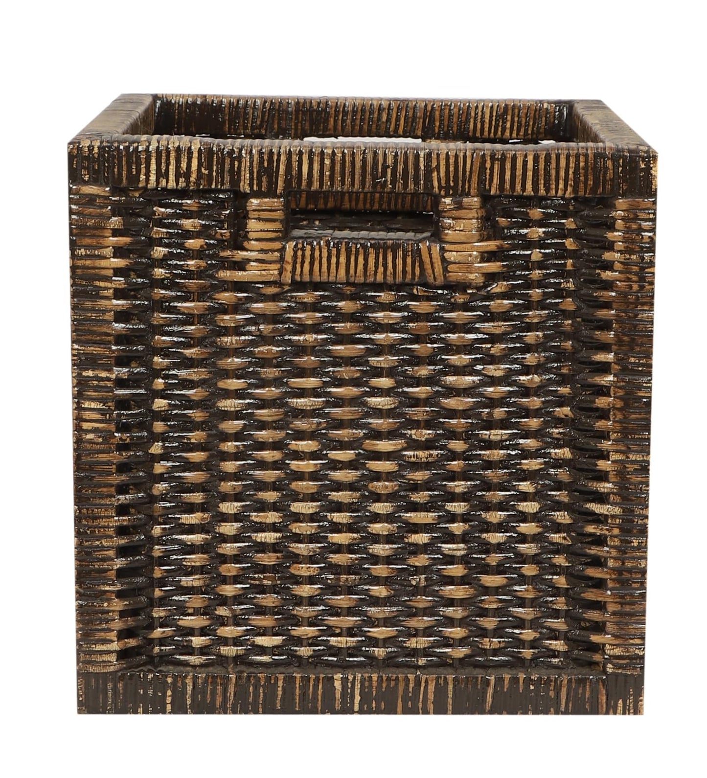 AKWAY Wicker wardrobe basket for storage, cloths, newspapers, photos, toys, plants or other memorabilia, 12.5 x 13.5 x 12.5 Inch, Beige (12.5W x 13.5L x 12.5H, Black)- Akway