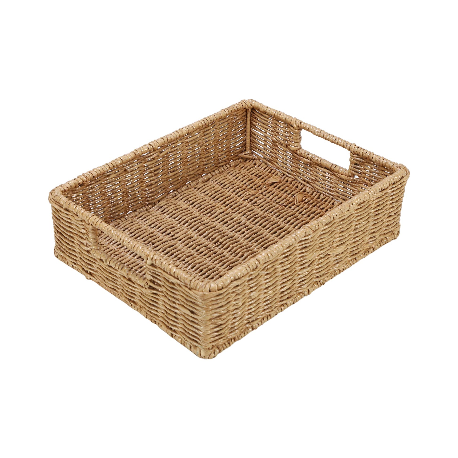 AKWAY wicker seagrass kauna grass water hyacinth rattan cane storage basket - (Beige) (12"L X 8"W X 4"H,Pack of 1) - Akway