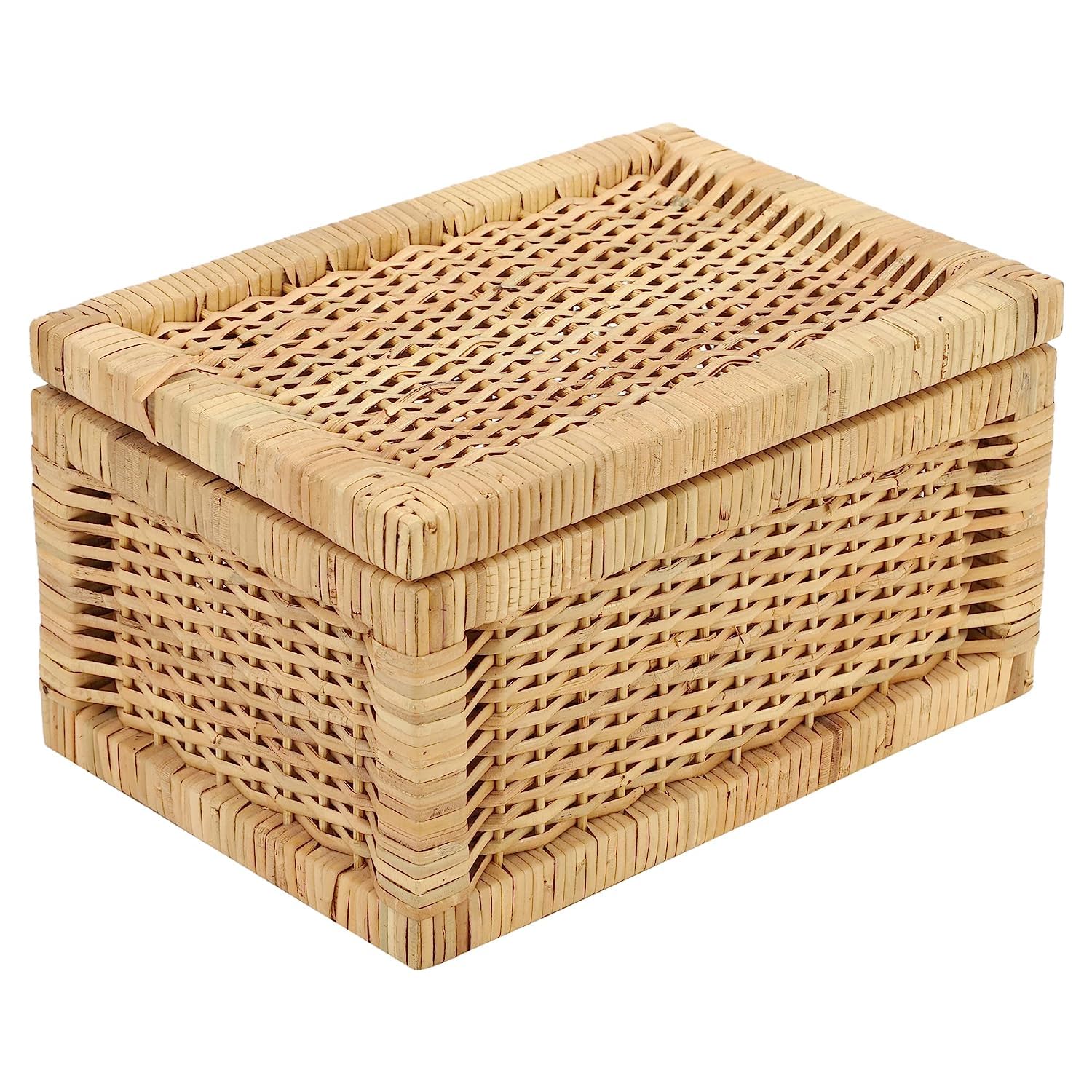 AKWAY Wicker Storage Basket With Lid for Bathroom Utilities (11" L x 9" W x 9" H) - Akway