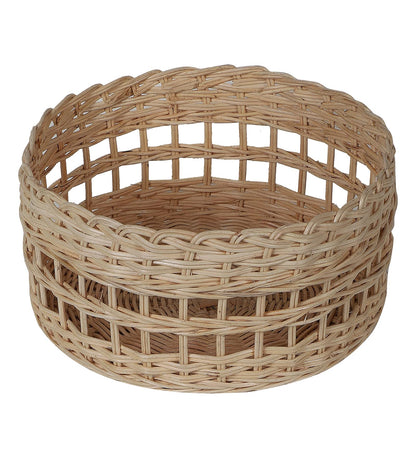 AKWAY Handmade Wicker Basket Bathroom Vanity Tray, Wicker Kitchen Counter top Storage Shelf Coffee Table Decorative Tray Cosmetic Organizer Display Holder (10 D x 4 H) - Akway