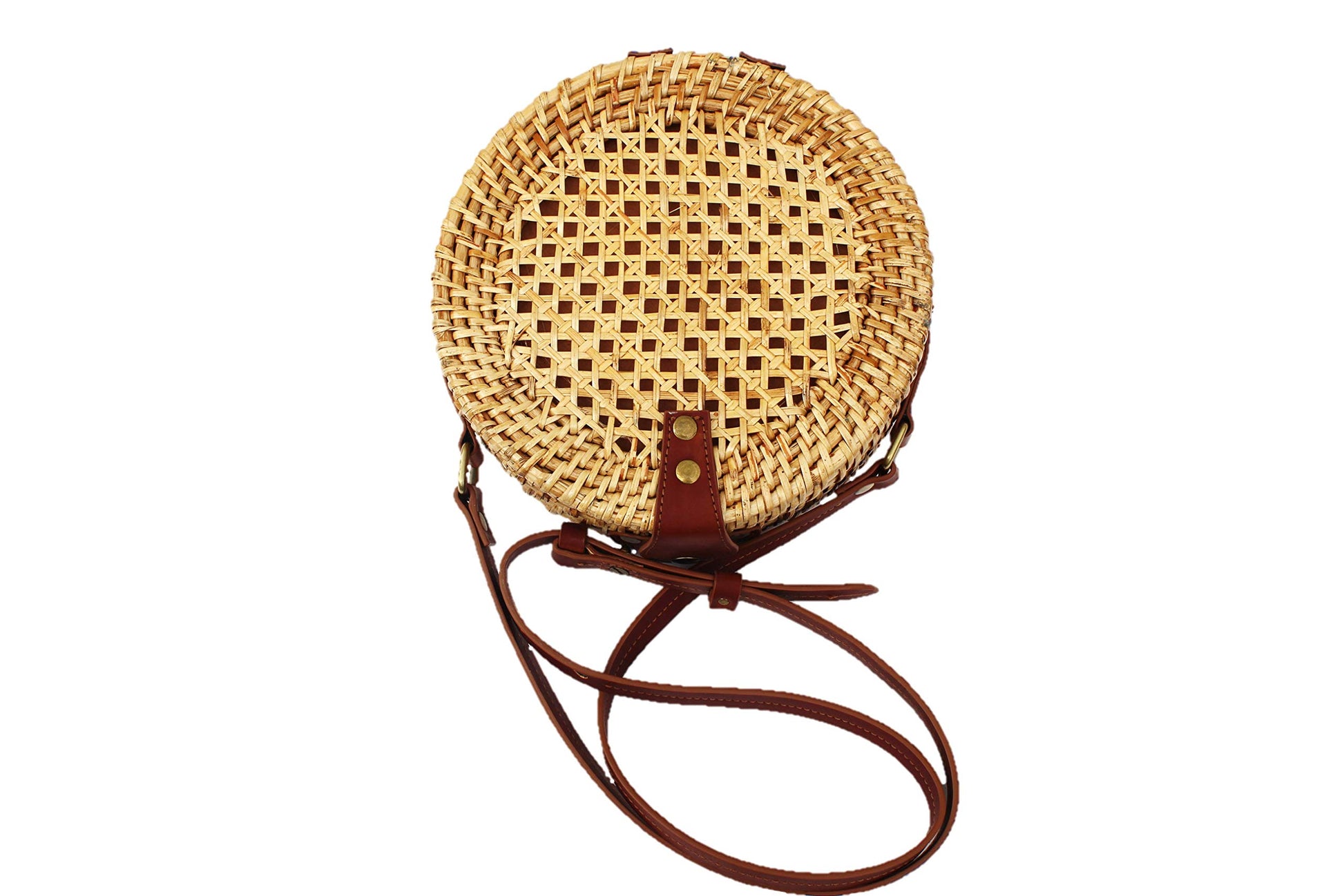 AKWAY Rattan Sling Bag | Rattan Cross body Bag with Shoulder Leather Strap for Women (Color: Natural) - Akway
