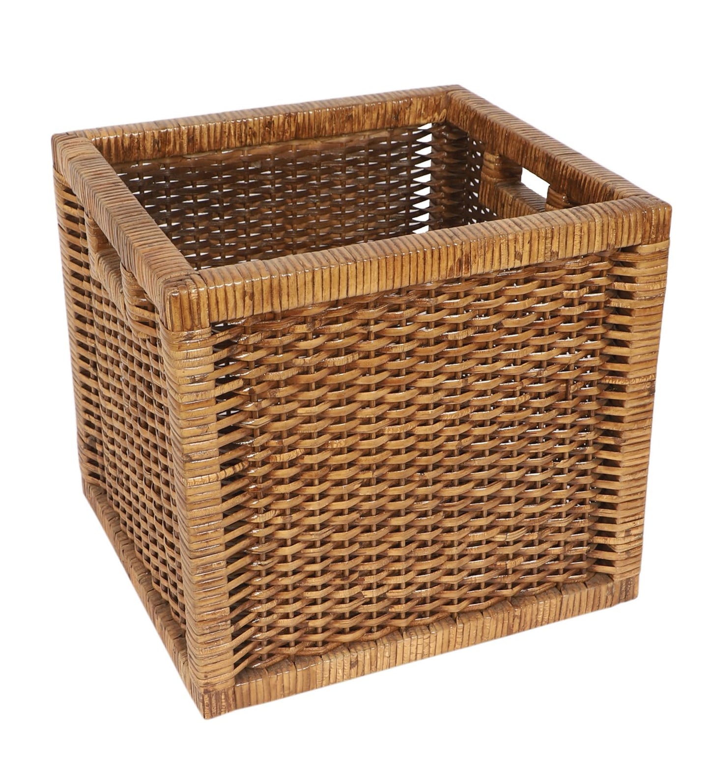 AKWAY Wicker wardrobe basket for storage, cloths, newspapers, photos, toys, plants or other memorabilia, 12.5 x 13.5 x 12.5 Inch, Beige (12.5W x 13.5L x 12.5H, Brown)- Akway