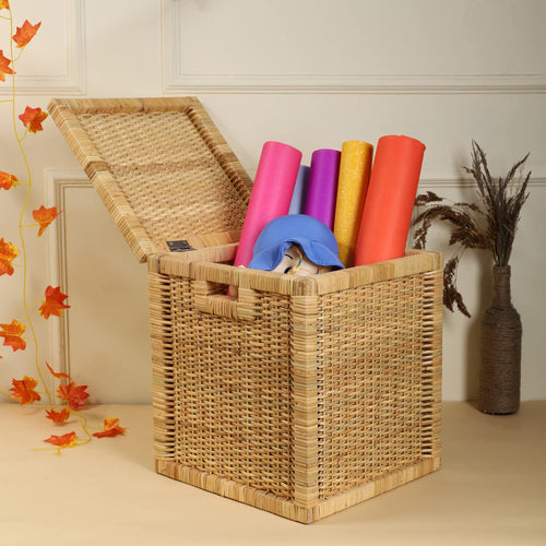 Wicker Storage Basket with Lid for Bathroom - Jaya