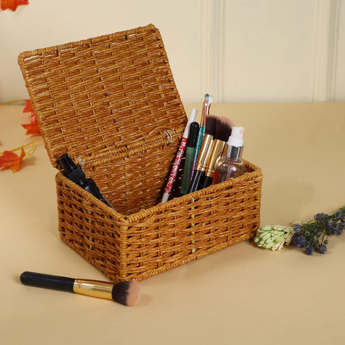 Seagrass Storage Basket with Lid 8.5x6x3.5 Inch for Home - Ira