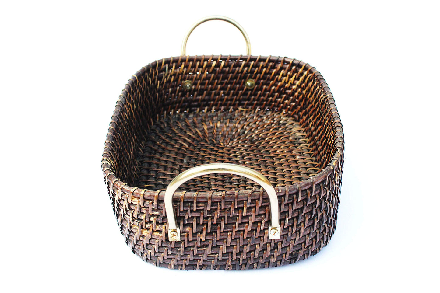 AKWAY Wicker Basket Cloth Storage Basket Bin Organizer for Toiletry Cosmetic Towels Toys Bathroom Organizer bamboo basket(Natural; 14 L x 11 W x 4 H INCHES) (Antique Black) - Akway