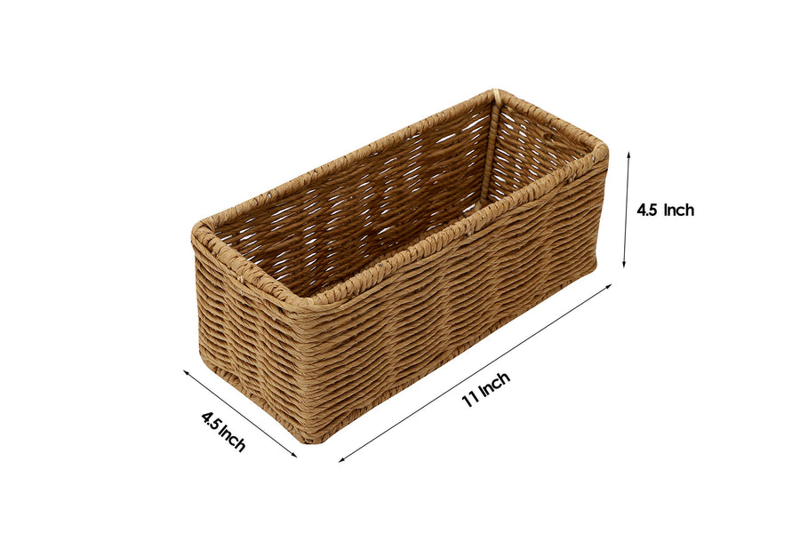 AKWAY Handmade Wicker Basket Bathroom Vanity Tray for Toilet Paper and Soap, Wicker Kitchen Counter Top Storage Shelf Coffee 