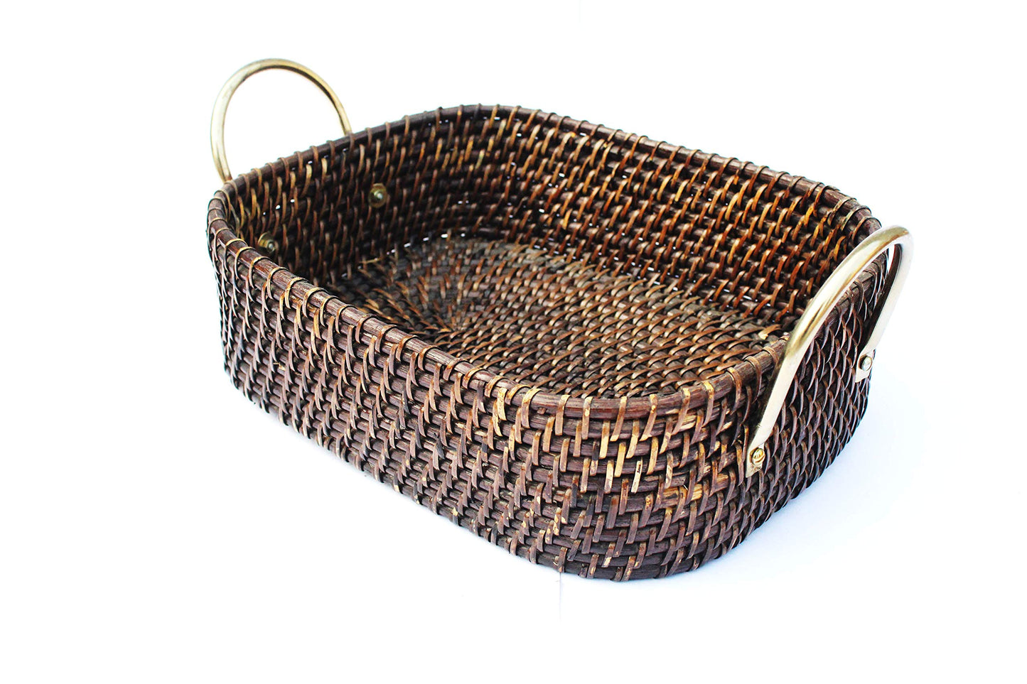 AKWAY Wicker Basket Cloth Storage Basket Bin Organizer for Toiletry Cosmetic Towels Toys Bathroom Organizer bamboo basket(Natural; 14 L x 11 W x 4 H INCHES) (Antique Black) - Akway