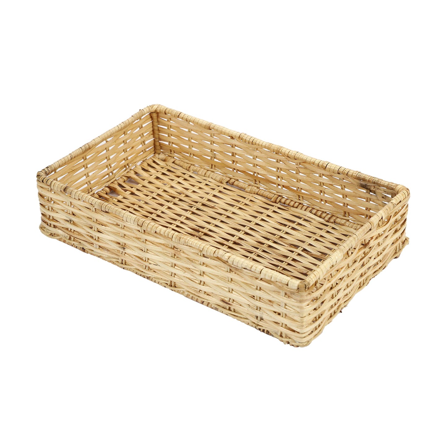 AKWAY Handmade Brass Wicker Basket for Storage Basket, Bin Organizer (Beige, 13 x 6.5 x 3,Rattan,Pack of 1) - Akway