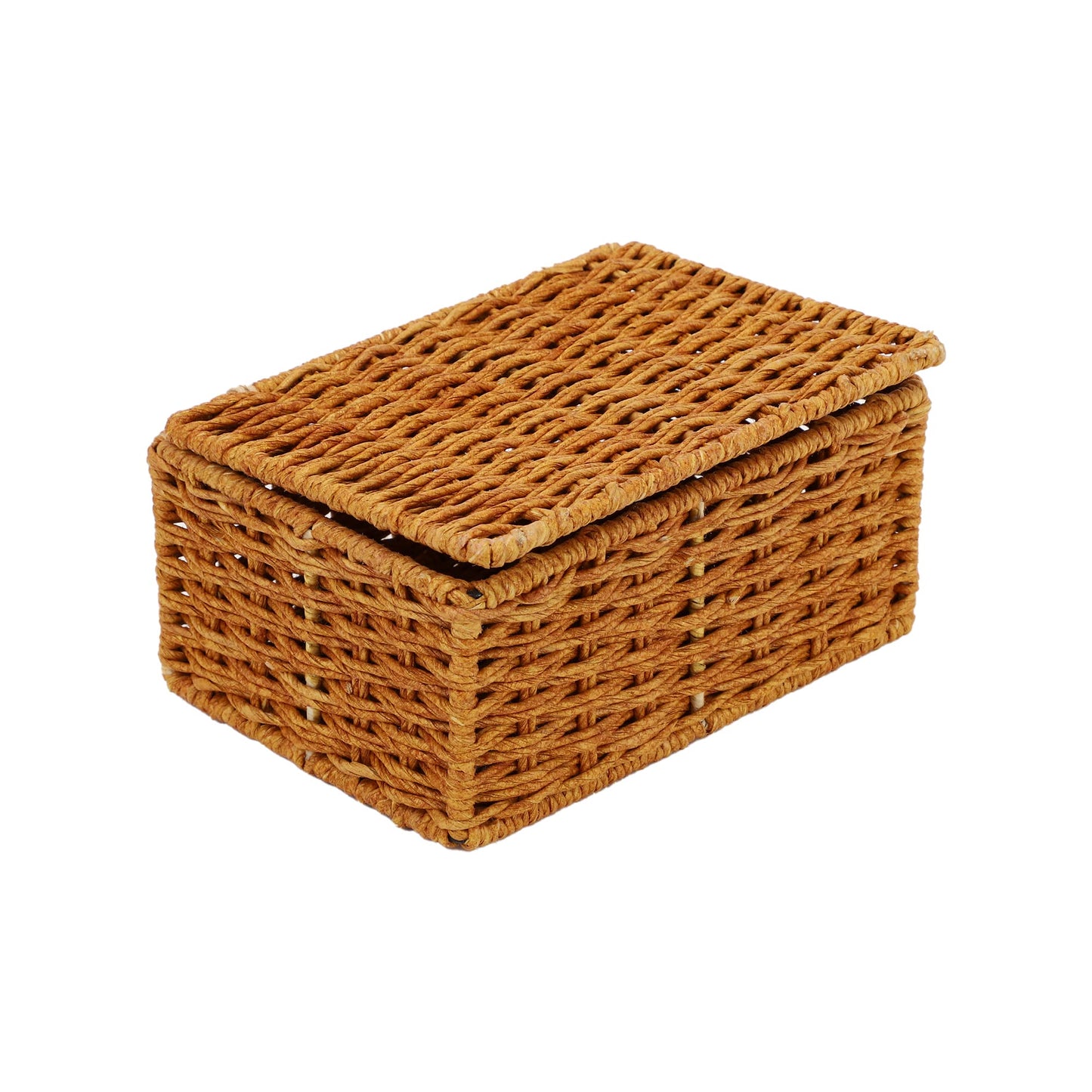 AKWAY wicker water hyacinth kauna grass bamboo cane Storage Basket with Lids Rectangular Handwoven Wicker Organizer Baskets Desktop Storage Box Rattan Container Desk Basket(Brown)(8.5"L X 6"W X 3.5"H)- Akway