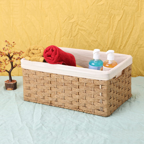 Bamboo Wicker Basket for Bathroom | Storage Organizer Beige - Anvita