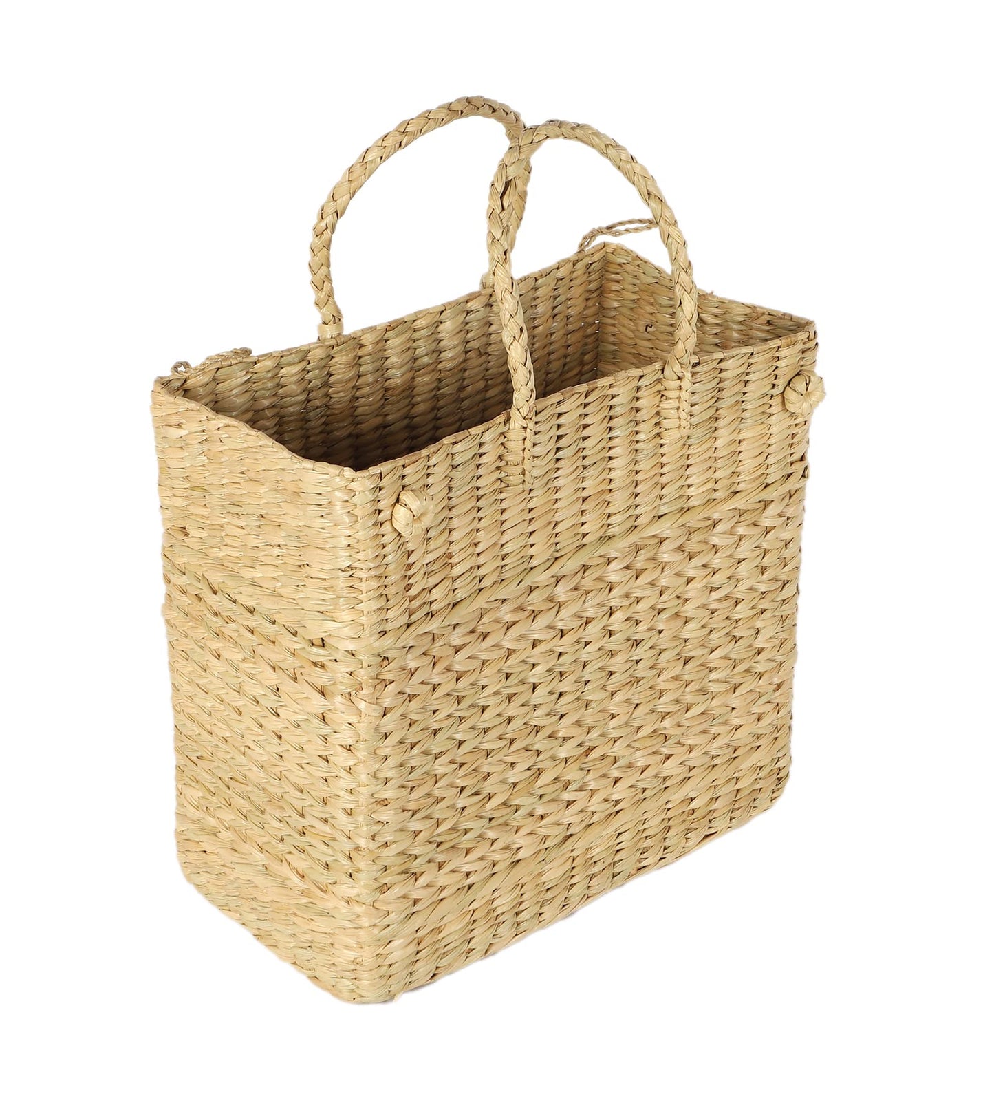 AKWAY Water Reed/Seagrass Storage Basket Picnic Bag - Dry Grass Natural Cane Lunch Bag with Handle, Water Hyacinth Tote for Fruits & Vegetables - Natural Color (Medium) - Akway