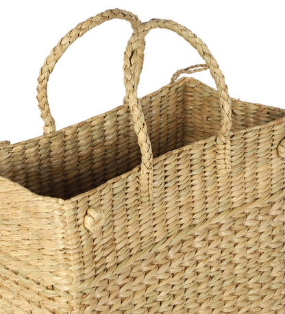 AKWAY Water Reed/Seagrass Storage Basket Picnic Bag - Dry Grass Natural Cane Lunch Bag with Handle, Water Hyacinth Tote for Fruits & Vegetables - Natural Color (Medium) - Akway