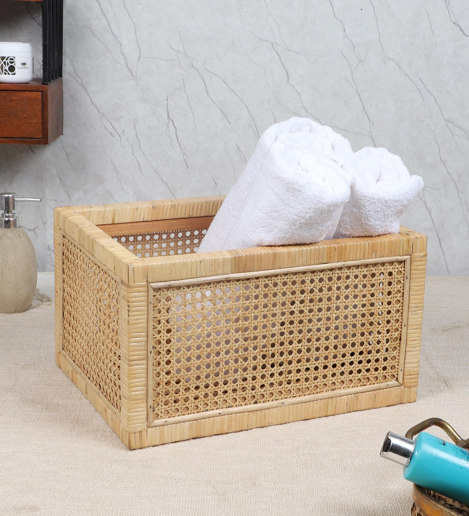 Akway Rattan cane webbing Storage basket | Wicker basket for storage organizer | Kauna Grass storage basket For Home | Kitchn Living Room - (Large, Dark Brown)- Akway