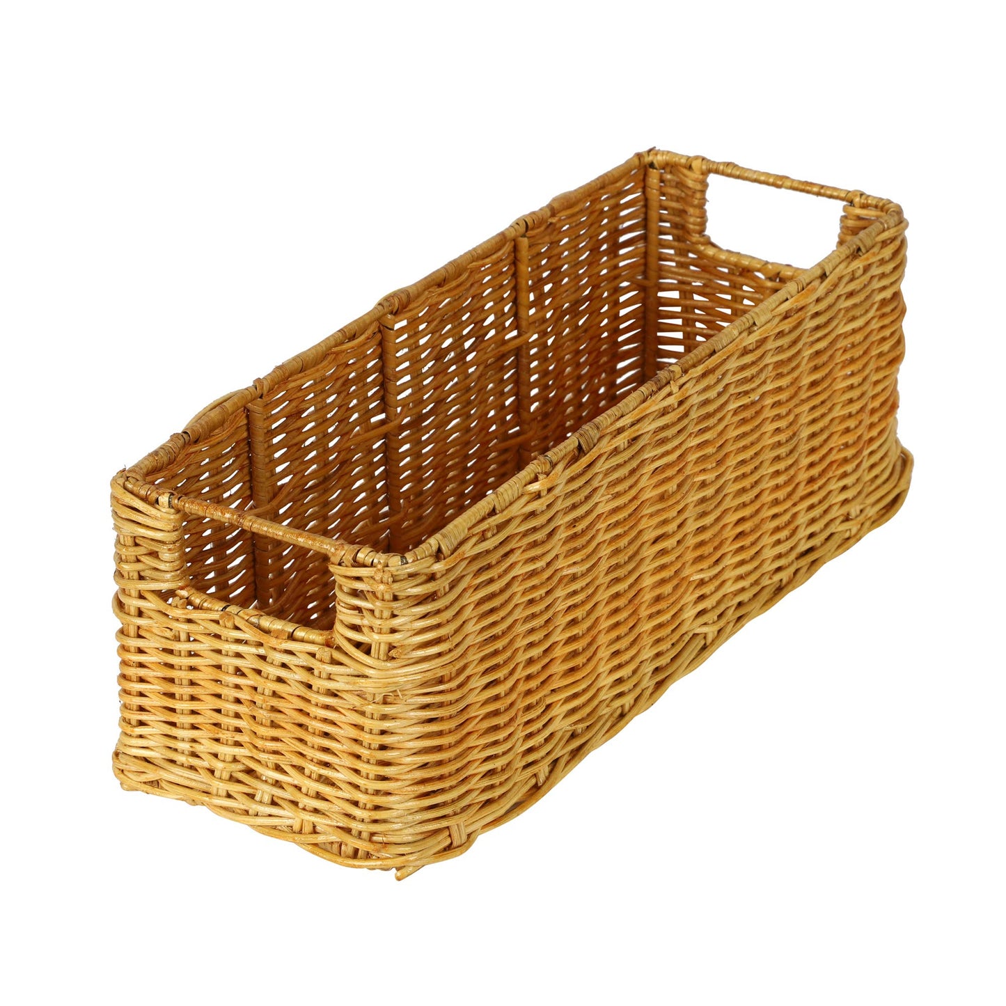 AKWAY Handmade Basket Bathroom Vanity Tray, Kitchen Counter top Storage Shelf Coffee Table Decorative Tray Cosmetic Organizer Display Holder (14 L x 4.5 W x 4.5 H), Rectangular, Rattan & Wicker - Akway